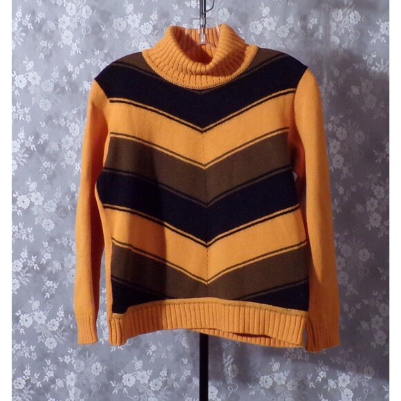 Vintage 70s Sweater 1970s Chevron Wool Strickmoden Western Germany Size Medium - Picture 1 of 8